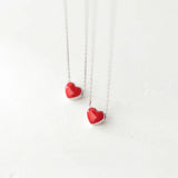 MloveAcc 925 Silver Necklace Red Glaze Heart Pendant