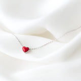 MloveAcc 925 Silver Necklace Red Glaze Heart Pendant