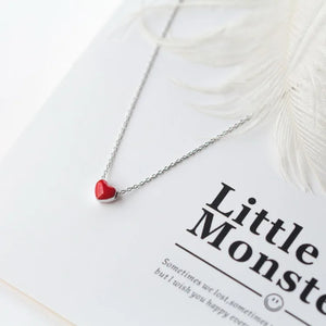 MloveAcc 925 Silver Necklace Red Glaze Heart Pendant