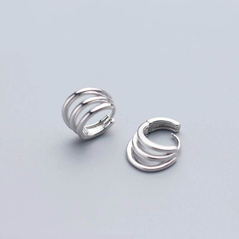 925 Silver Layered Waved Circle Hoop Earrings for Women