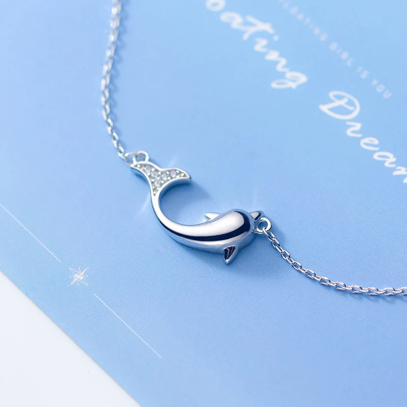 925 Sterling Silver Whale Necklace Dolphin Animal Jewelry