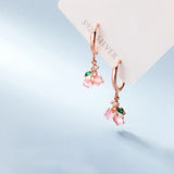 MloveAcc 925 Silver Pink Cherry Hoop Earrings Wedding Jewelry