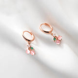 MloveAcc 925 Silver Pink Cherry Hoop Earrings Wedding Jewelry