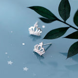 925 Silver Crown CZ Stud Earrings for Women Girl Silver Jewelry