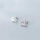 925 Silver Crown CZ Stud Earrings for Women Girl Silver Jewelry
