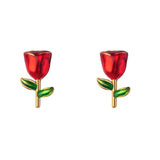 925 Silver Red Rose Stud Earrings Love Gift for Girl Wife