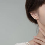 925 Silver Red Rose Stud Earrings Love Gift for Girl Wife