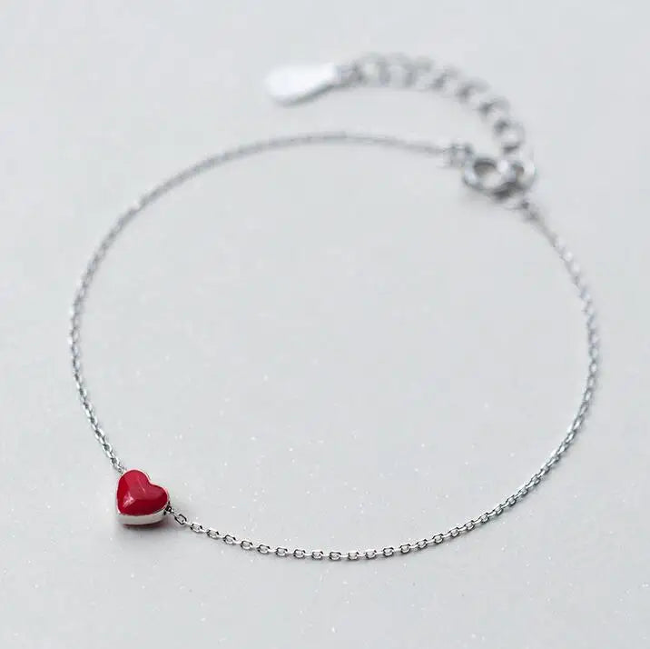 925 Silver Red Heart Charm Bracelet Women Lover Gift