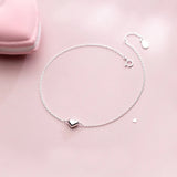 925 Silver Romantic Heart Charm Anklet for Women Adjustable Length