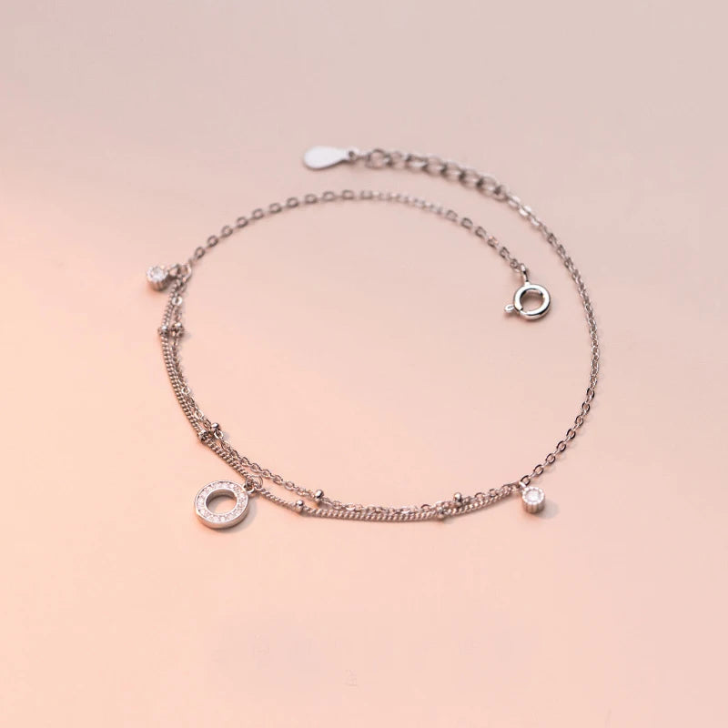 MloveAcc 925 Silver Rose Circle Ankle Leg Bracelet Anklet Foot Chain