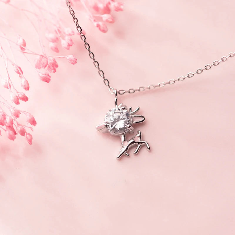 MloveAcc Tiny Deer Necklace 925 Silver Crystal Zirconia Short Chain