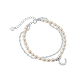 MloveAcc 925 Silver Bangle Pearl Moon Bracelet Set Romantic Holiday