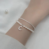 MloveAcc 925 Silver Bangle Pearl Moon Bracelet Set Romantic Holiday