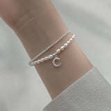 MloveAcc 925 Silver Bangle Pearl Moon Bracelet Set Romantic Holiday
