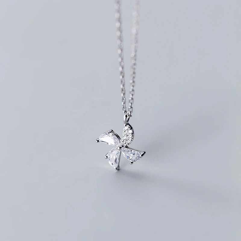 MloveAcc 925 Silver Windmill Charm Pendant CZ Necklace
