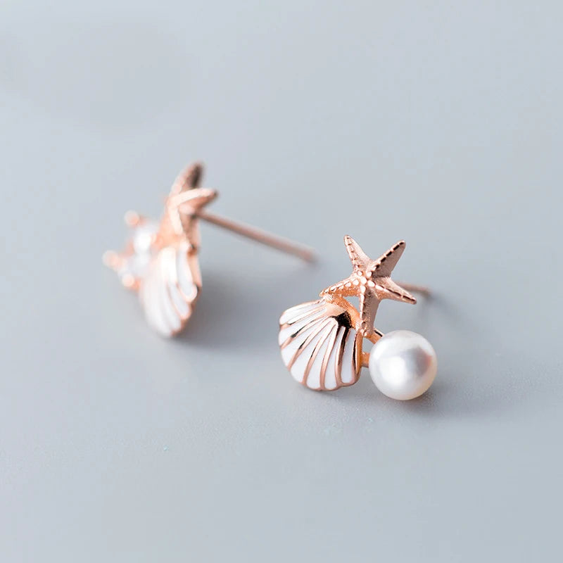 MloveAcc 925 Silver Starfish Shell Stud Earrings for Women