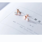 MloveAcc 925 Silver Starfish Shell Stud Earrings for Women