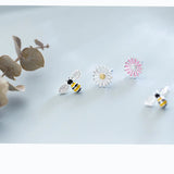 MloveAcc 925 Silver Enamel Bee Flower Stud Earrings