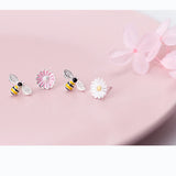 MloveAcc 925 Silver Enamel Bee Flower Stud Earrings