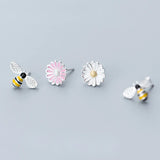 MloveAcc 925 Silver Enamel Bee Flower Stud Earrings