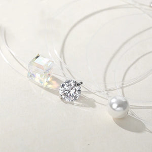 925 Silver Zircon Crystal Pearl Choker Necklace