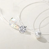 925 Silver Zircon Crystal Pearl Choker Necklace
