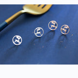 925 Silver Hollow Round Elk Deer Stud Earrings for Women Girls