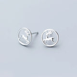 925 Silver Hollow Round Elk Deer Stud Earrings for Women Girls