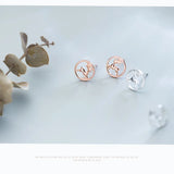 925 Silver Hollow Round Elk Deer Stud Earrings for Women Girls