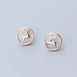 925 Silver Hollow Round Elk Deer Stud Earrings for Women Girls