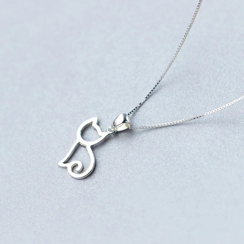 925 Silver Cat Pendant Necklace Cute Cat Women's Jewelry Gift