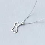 925 Silver Cat Pendant Necklace Cute Cat Women's Jewelry Gift