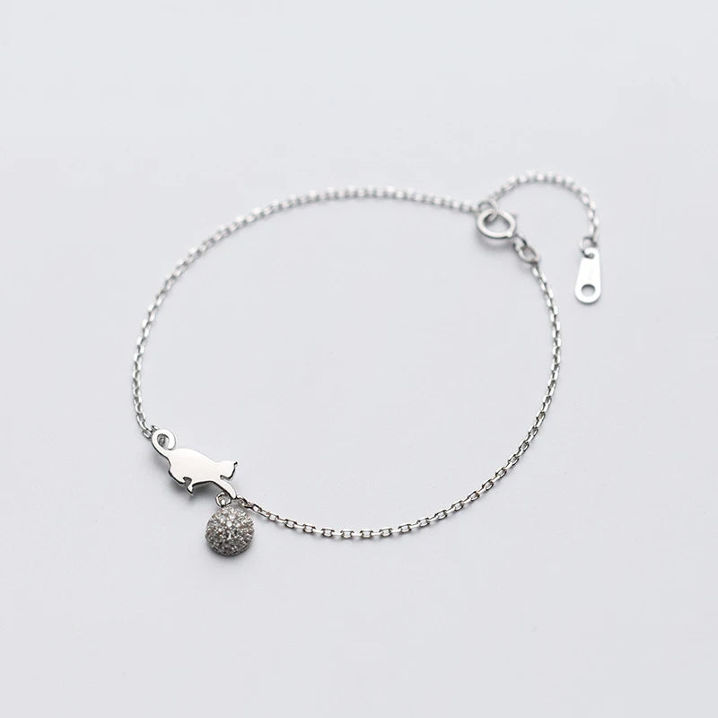 MloveAcc Sterling Silver Cat Charm Bracelet Women Fine Jewelry