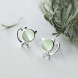 925 Silver Cat Pussy Stud Earrings Clear CZ Women Girls Silver Earrings