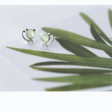 925 Silver Cat Pussy Stud Earrings Clear CZ Women Girls Silver Earrings