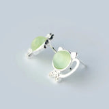 925 Silver Cat Pussy Stud Earrings Clear CZ Women Girls Silver Earrings