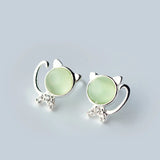 925 Silver Cat Pussy Stud Earrings Clear CZ Women Girls Silver Earrings