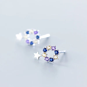 MloveAcc Flower Star Earrings 925 Silver CZ Stud Jewelry