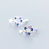 MloveAcc Flower Star Earrings 925 Silver CZ Stud Jewelry
