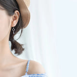 MloveAcc 925 Silver Geometric Square Charm Earrings Crystal Drop Earrings