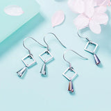 MloveAcc 925 Silver Geometric Square Charm Earrings Crystal Drop Earrings