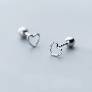 MloveAcc 925 Silver Hollow Heart Screw Stud Earrings Valentines Gift