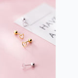 MloveAcc 925 Silver Hollow Heart Screw Stud Earrings Valentines Gift