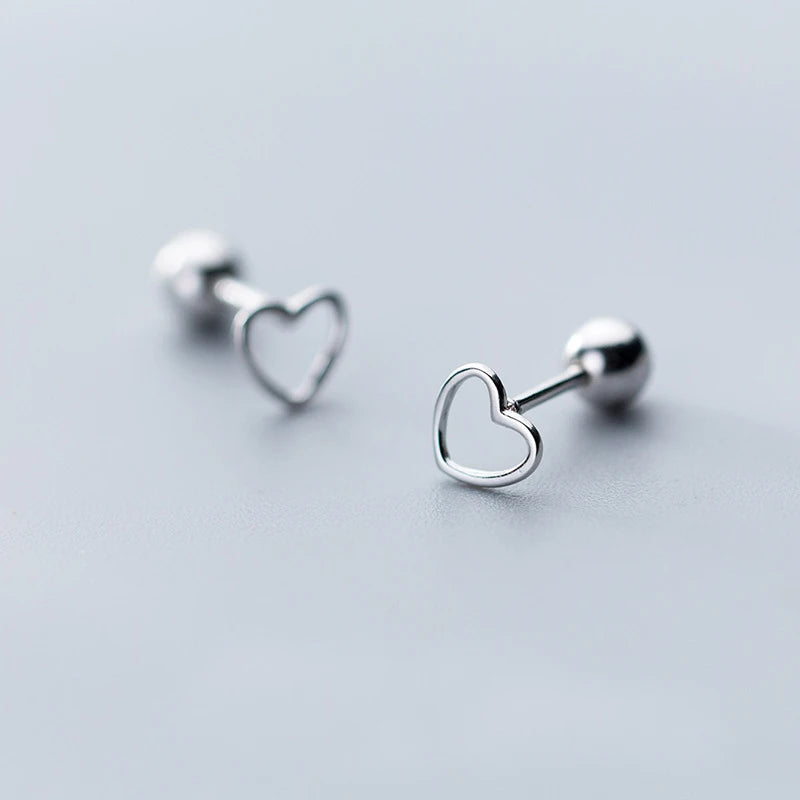 MloveAcc 925 Silver Hollow Heart Screw Stud Earrings Valentines Gift