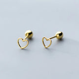 MloveAcc 925 Silver Hollow Heart Screw Stud Earrings Valentines Gift
