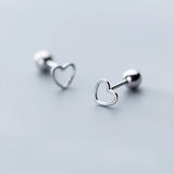 MloveAcc 925 Silver Hollow Heart Screw Stud Earrings Valentines Gift