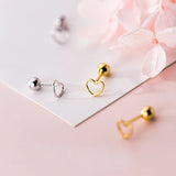 MloveAcc 925 Silver Hollow Heart Screw Stud Earrings Valentines Gift
