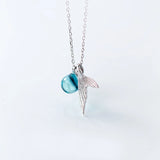 MloveAcc Sterling Silver Mermaid Tail Pendant Necklace Crystal Tears Bubble