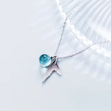 MloveAcc Sterling Silver Mermaid Tail Pendant Necklace Crystal Tears Bubble