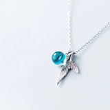 MloveAcc Sterling Silver Mermaid Tail Pendant Necklace Crystal Tears Bubble